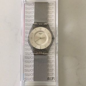 Ladies Swatch watch, silver, new in box